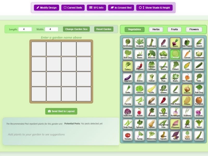 Digital garden planning interface showing interactive design tools