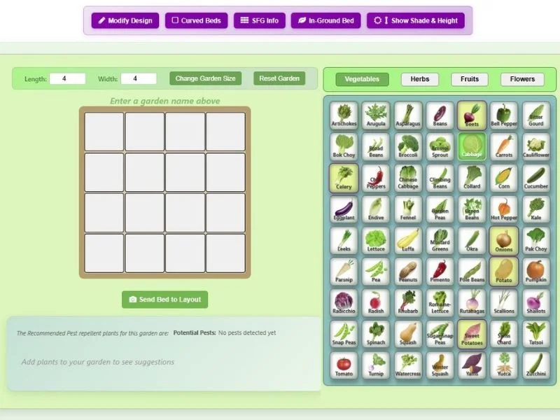 Digital garden planning interface showing interactive design tools